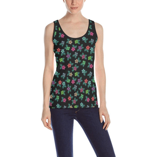 Berry Flowers Black All Over Print Tank Top for Women (Model T43) All Over Print Tank Top for Women (T43) e-joyer 