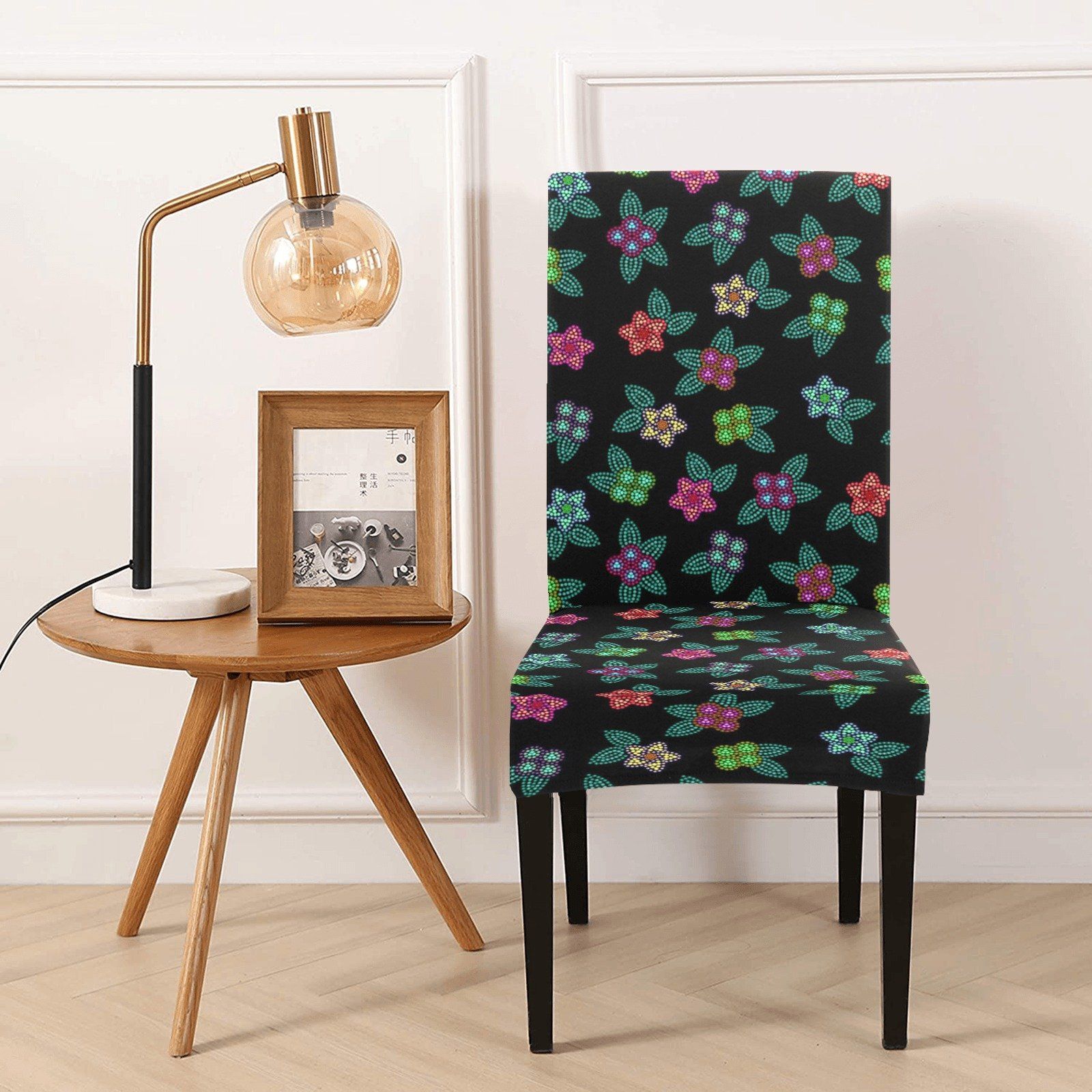 Berry Flowers Black Chair Cover (Pack of 4) Chair Cover (Pack of 4) e-joyer 