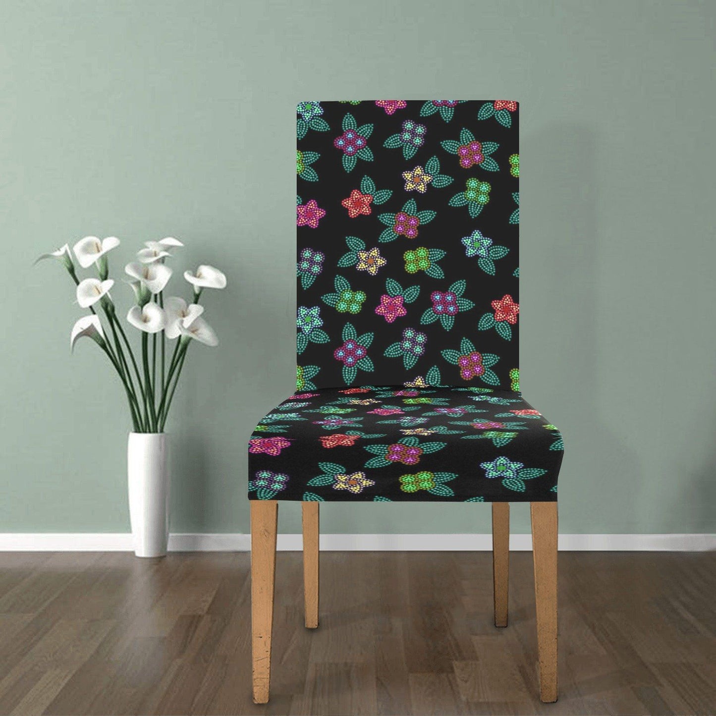 Berry Flowers Black Chair Cover (Pack of 6) Chair Cover (Pack of 6) e-joyer 
