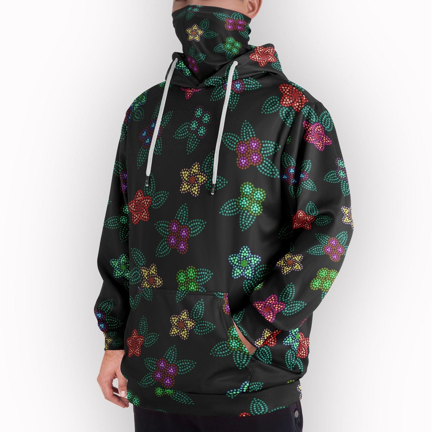 Berry Flowers Black Hoodie with Face Cover 49 Dzine 