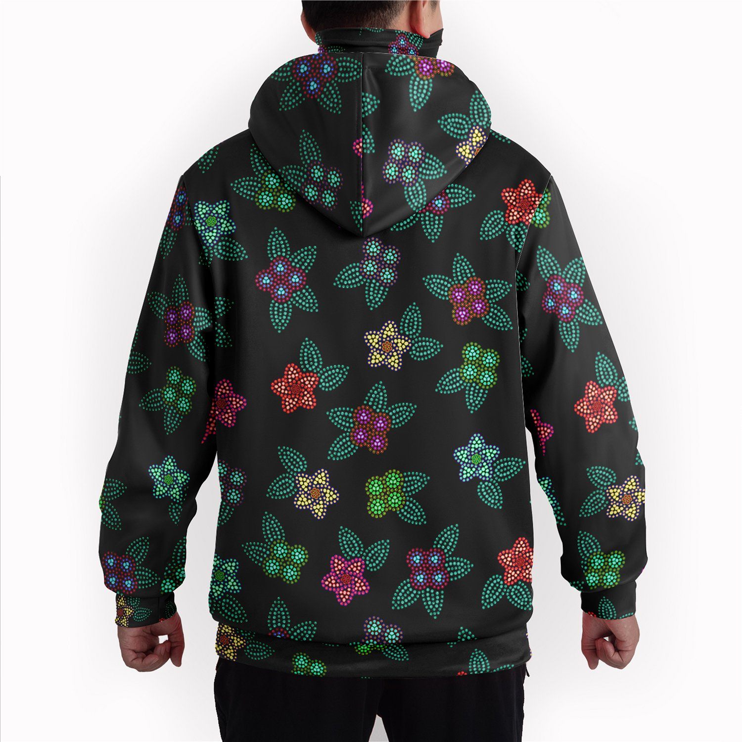 Berry Flowers Black Hoodie with Face Cover 49 Dzine 