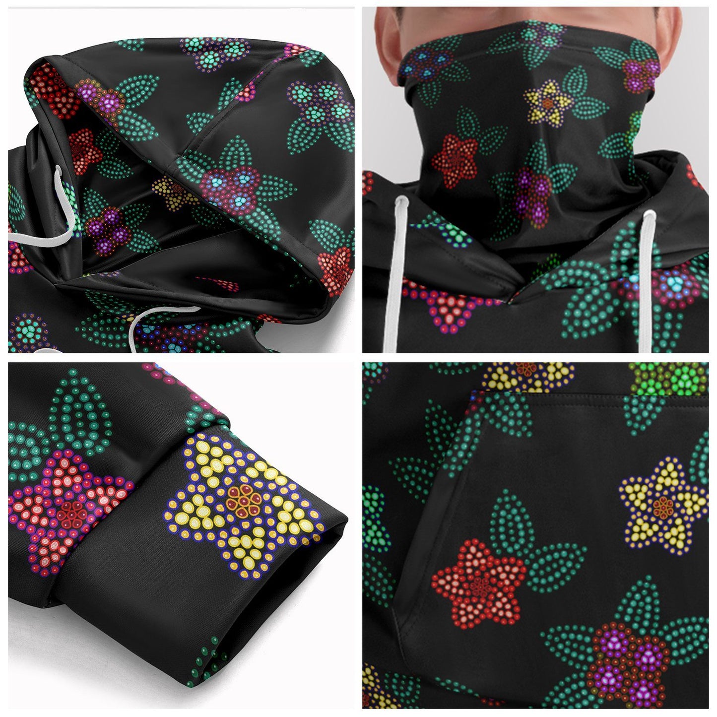 Berry Flowers Black Hoodie with Face Cover 49 Dzine 