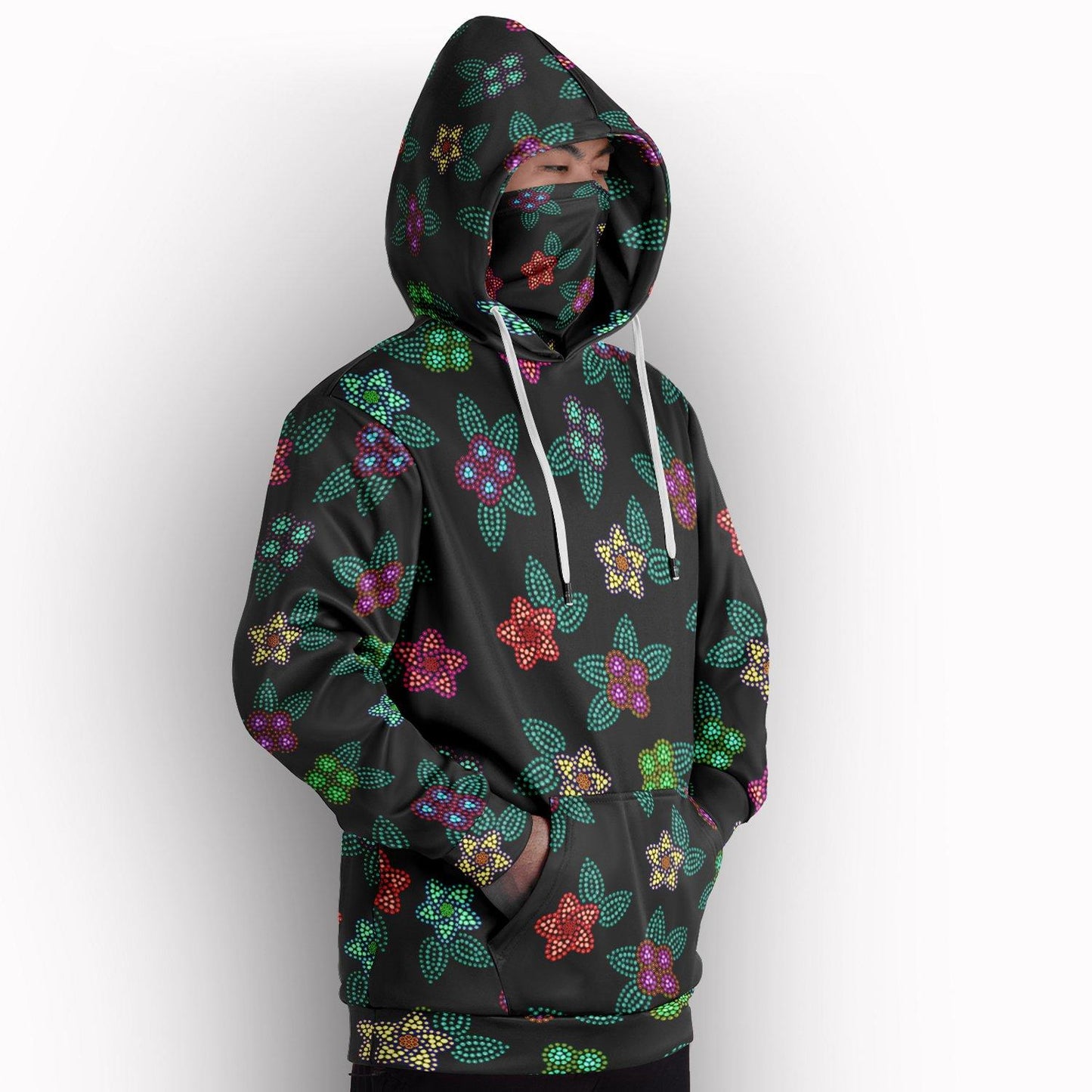 Berry Flowers Black Hoodie with Face Cover 49 Dzine 