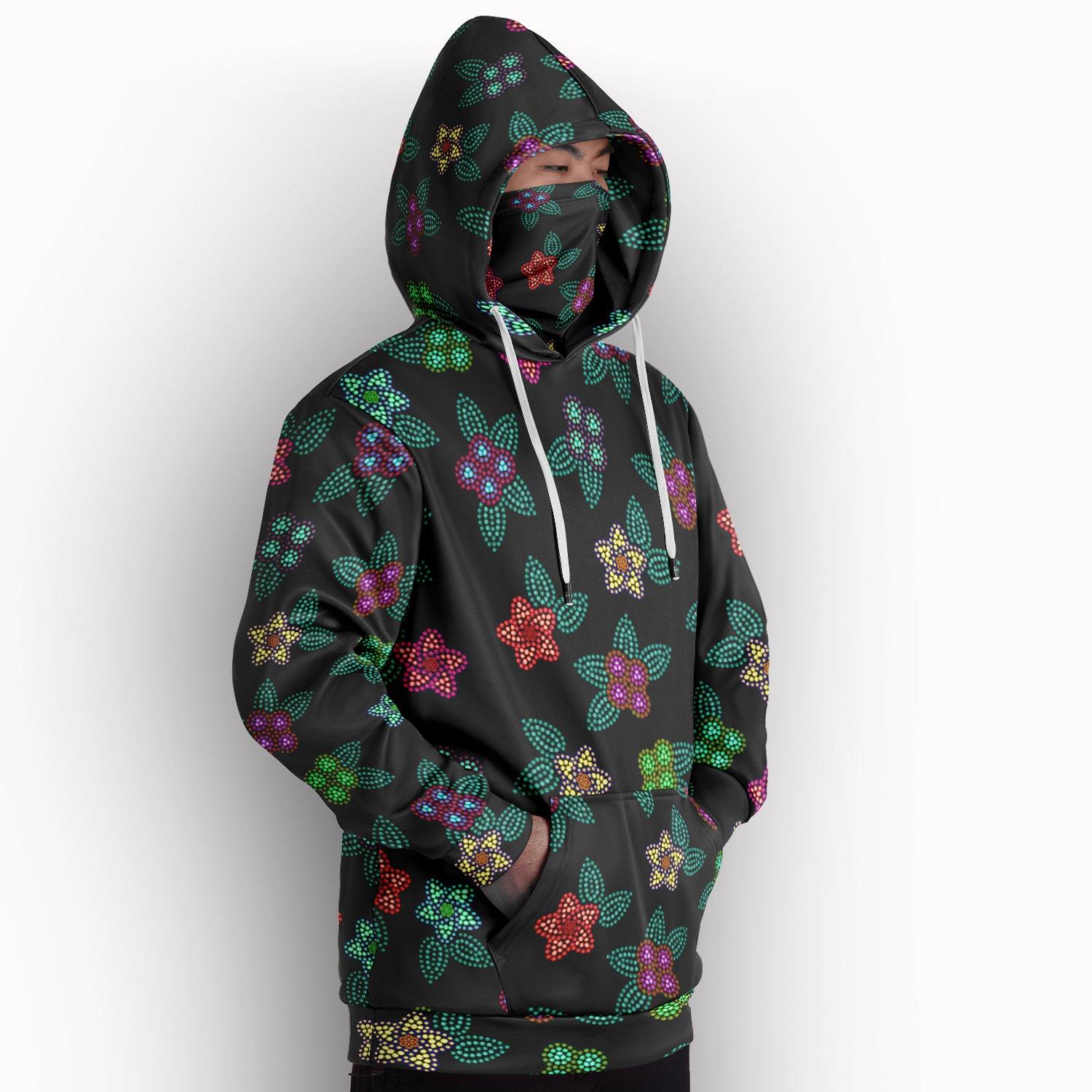 Berry Flowers Black Hoodie with Face Cover 49 Dzine 