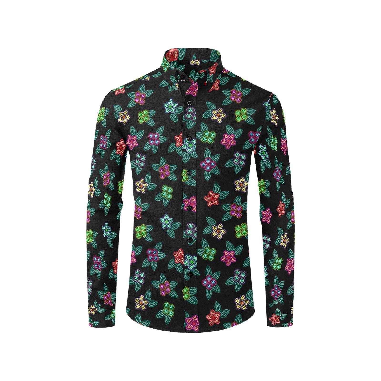 Berry Flowers Black Men's All Over Print Casual Dress Shirt (Model T61) Men's Dress Shirt (T61) e-joyer 