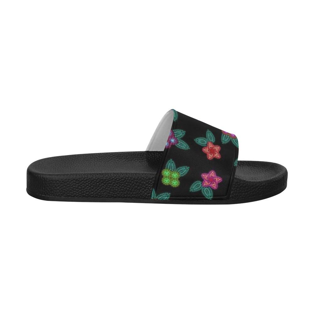 Berry Flowers Black Men's Slide Sandals (Model 057) Men's Slide Sandals (057) e-joyer 