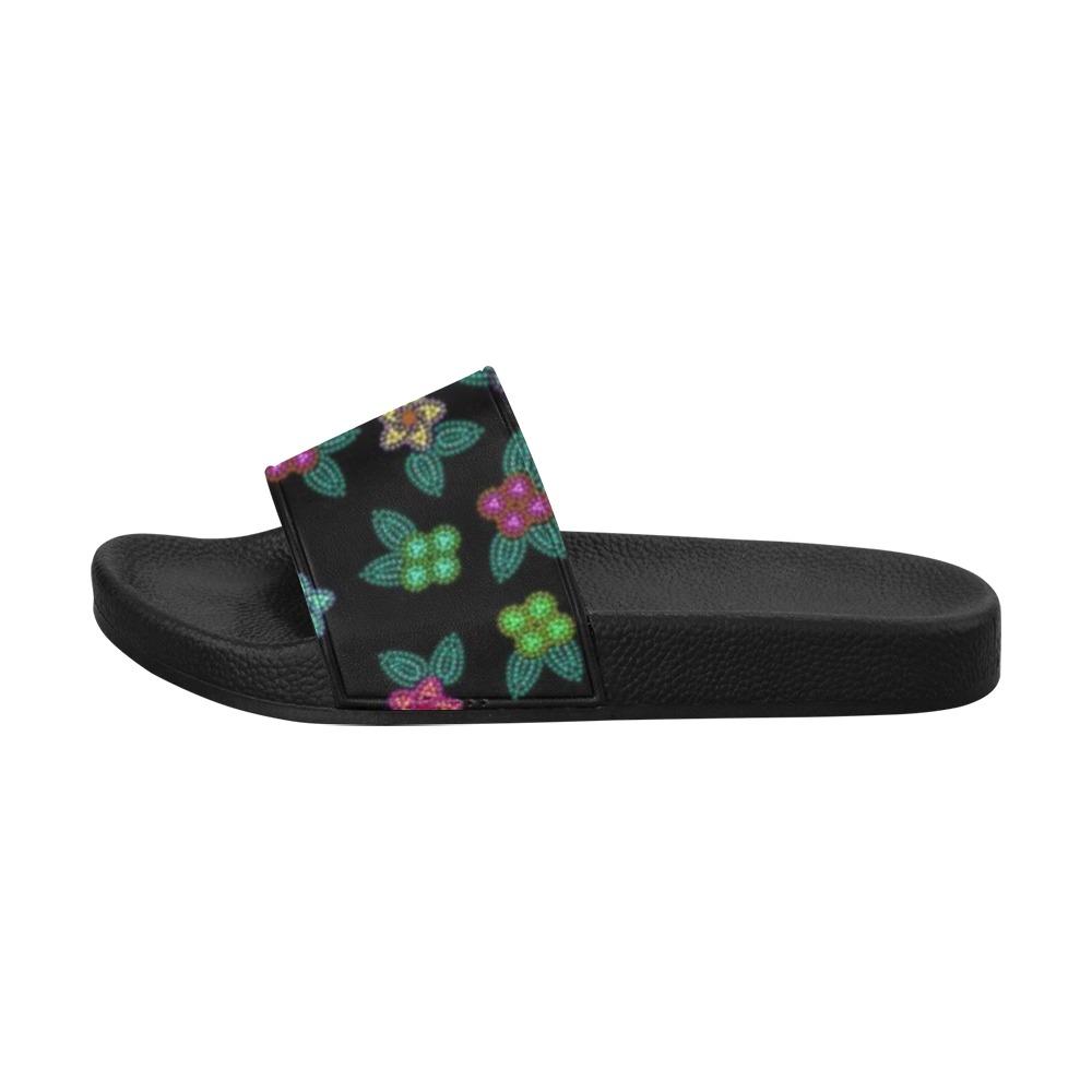 Berry Flowers Black Men's Slide Sandals (Model 057) Men's Slide Sandals (057) e-joyer 