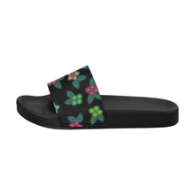 Load image into Gallery viewer, Berry Flowers Black Men&#39;s Slide Sandals (Model 057) Men&#39;s Slide Sandals (057) e-joyer 
