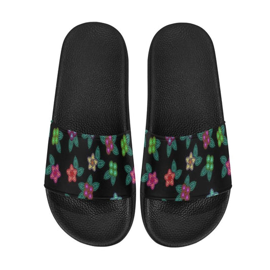Berry Flowers Black Men's Slide Sandals (Model 057) Men's Slide Sandals (057) e-joyer 