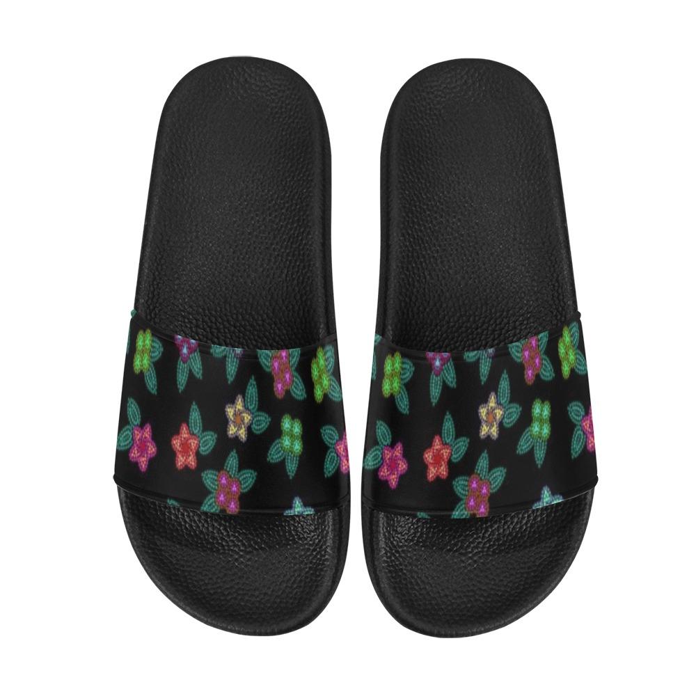 Berry Flowers Black Men's Slide Sandals (Model 057) Men's Slide Sandals (057) e-joyer 