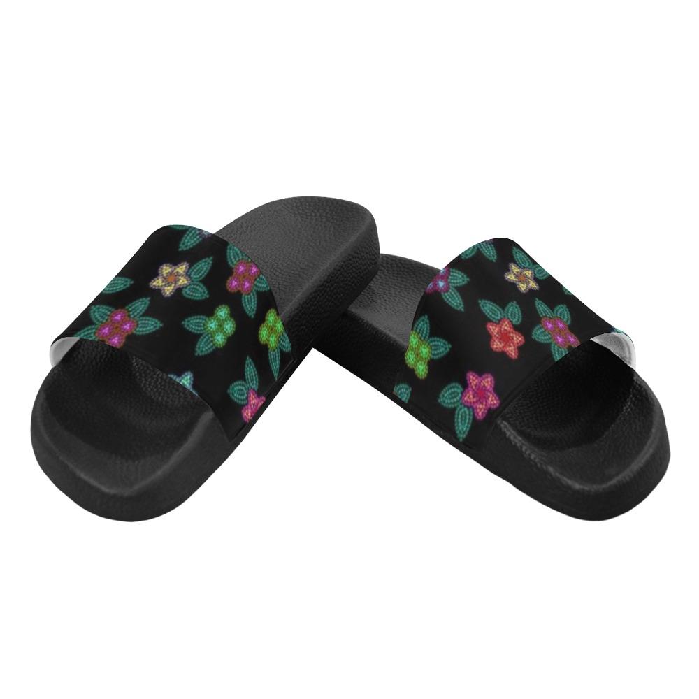 Berry Flowers Black Men's Slide Sandals (Model 057) Men's Slide Sandals (057) e-joyer 