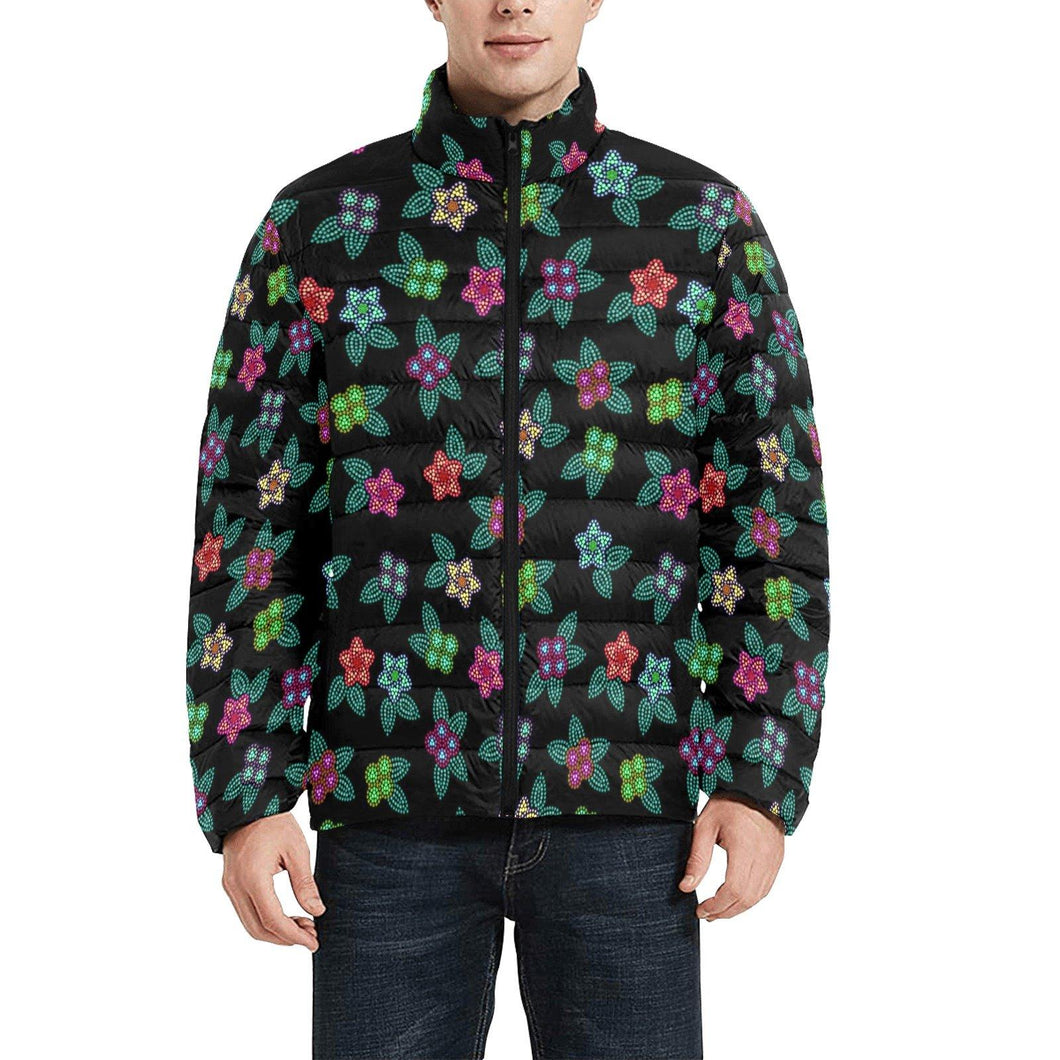 Berry Flowers Black Men's Stand Collar Padded Jacket (Model H41) Men's Stand Collar Padded Jacket (H41) e-joyer 