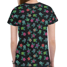 Load image into Gallery viewer, Berry Flowers Black New All Over Print T-shirt for Women (Model T45) tshirt e-joyer 
