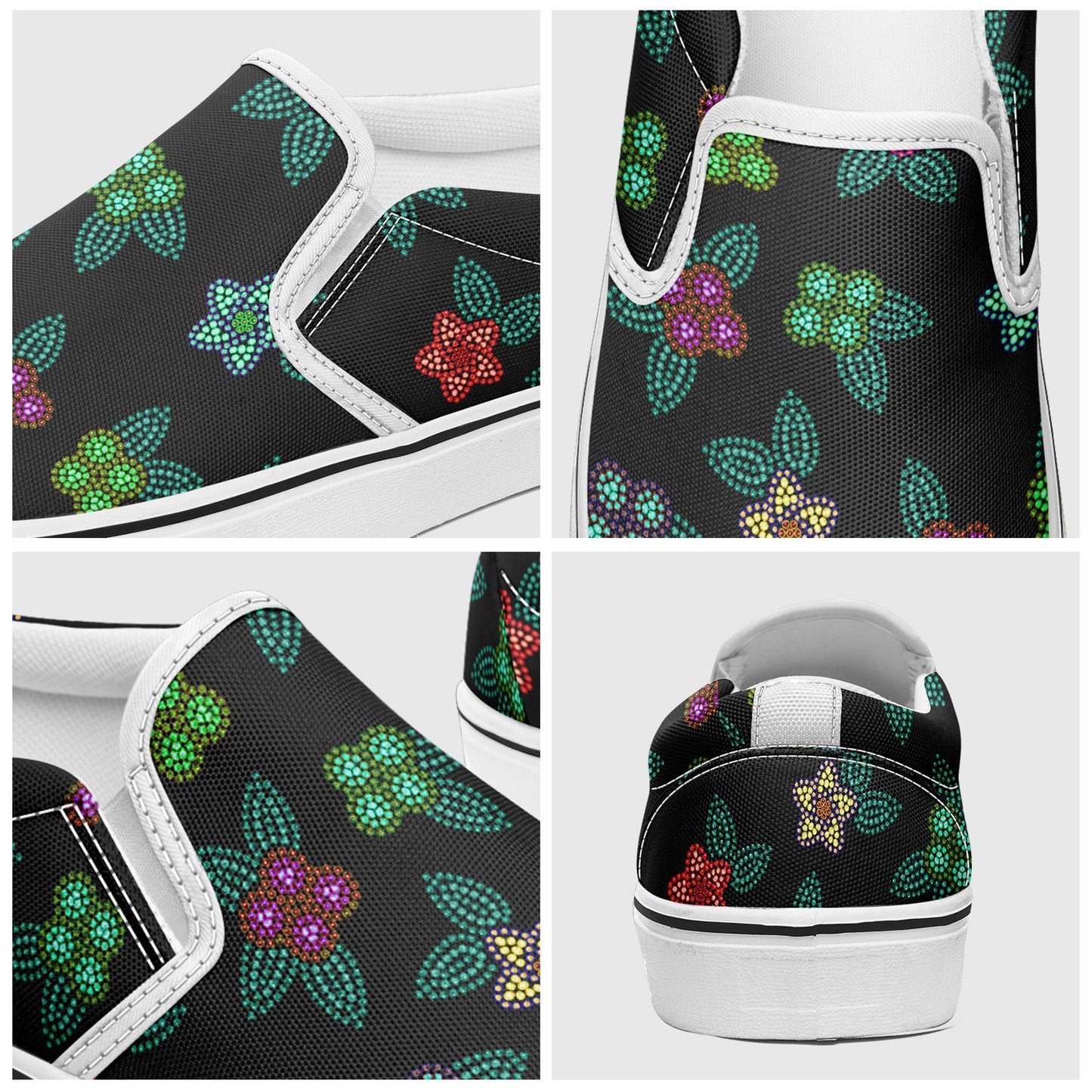 Berry Flowers Black Otoyimm Kid's Canvas Slip On Shoes otoyimm Herman 