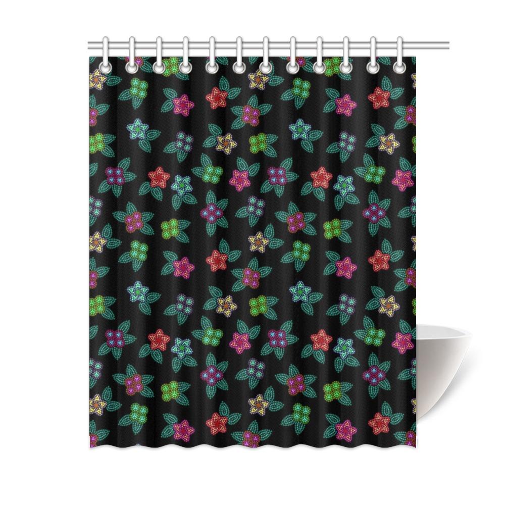 Berry Flowers Black Shower Curtain 60