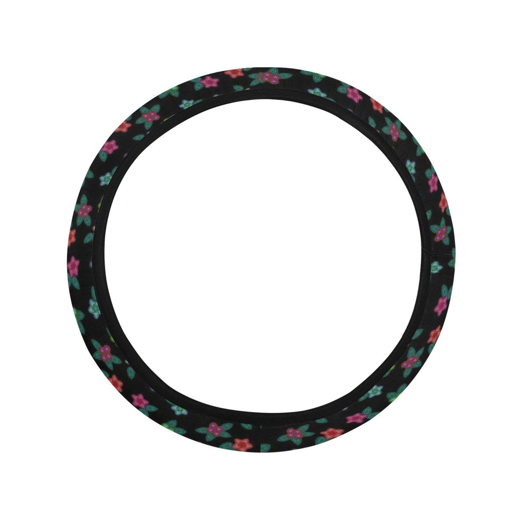 Berry Flowers Black Steering Wheel Cover with Elastic Edge Steering Wheel Cover with Elastic Edge e-joyer 