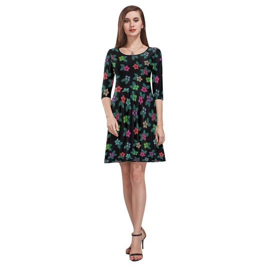 Berry Flowers Black Tethys Half-Sleeve Skater Dress(Model D20) Tethys Half-Sleeve Skater Dress (D20) e-joyer 