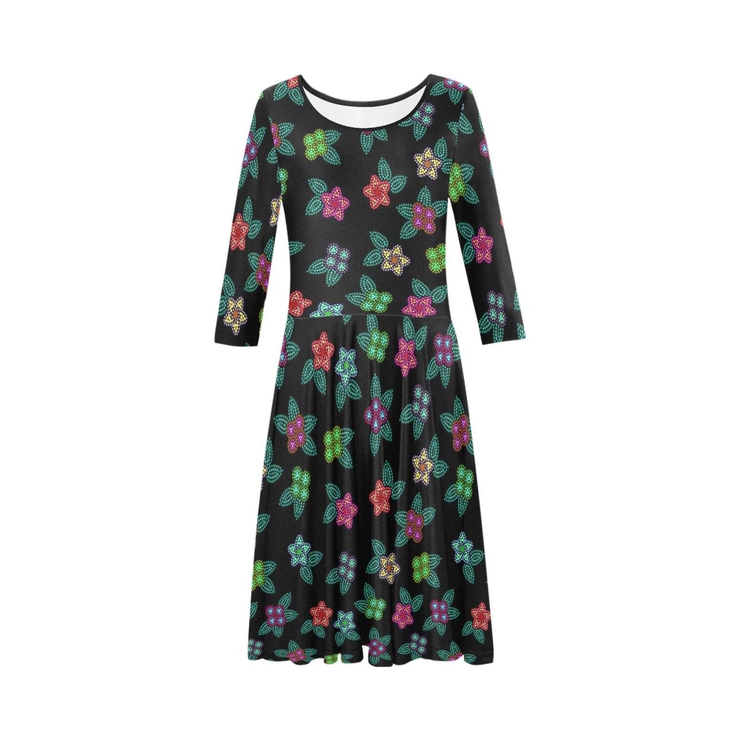 Berry Flowers Black Tethys Half-Sleeve Skater Dress(Model D20) Tethys Half-Sleeve Skater Dress (D20) e-joyer 