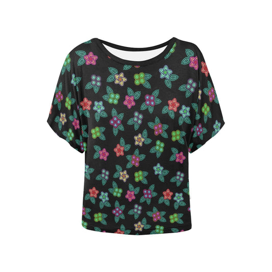 Berry Flowers Black Women's Batwing-Sleeved Blouse T shirt (Model T44) Women's Batwing-Sleeved Blouse T shirt (T44) e-joyer 