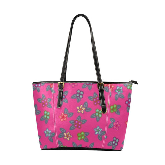 Berry Flowers Leather Tote Bag/Large (Model 1640) bag e-joyer 