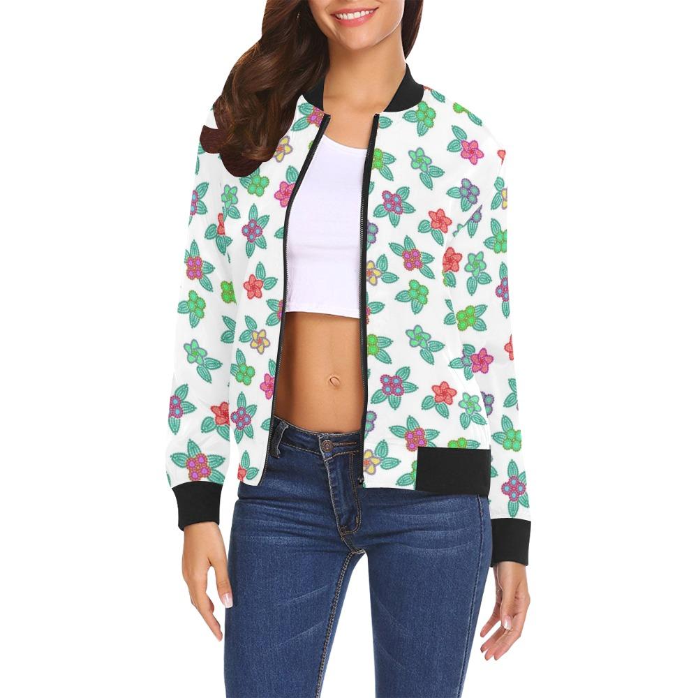 Berry Flowers White All Over Print Bomber Jacket for Women (Model H19) All Over Print Bomber Jacket for Women (H19) e-joyer 