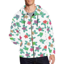 Load image into Gallery viewer, Berry Flowers White All Over Print Full Zip Hoodie for Men (Model H14) All Over Print Full Zip Hoodie for Men (H14) e-joyer 
