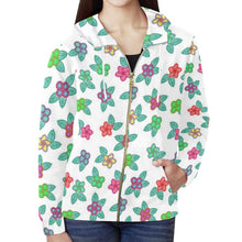 Load image into Gallery viewer, Berry Flowers White All Over Print Full Zip Hoodie for Women (Model H14) All Over Print Full Zip Hoodie for Women (H14) e-joyer 
