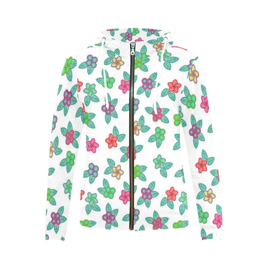 Berry Flowers White All Over Print Full Zip Hoodie for Women (Model H14) All Over Print Full Zip Hoodie for Women (H14) e-joyer 