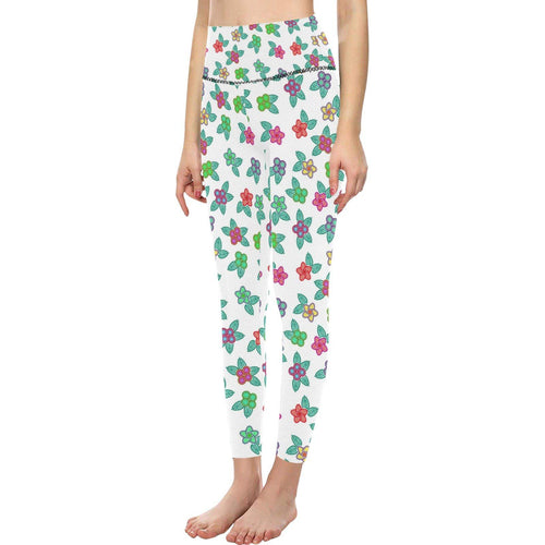 Berry Flowers White All Over Print High-Waisted Leggings (Model L36) High-Waisted Leggings (L36) e-joyer 