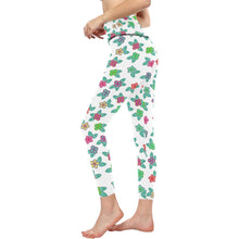 Load image into Gallery viewer, Berry Flowers White All Over Print High-Waisted Leggings (Model L36) High-Waisted Leggings (L36) e-joyer 
