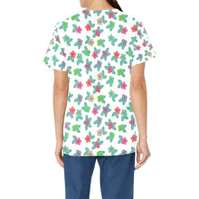 Load image into Gallery viewer, Berry Flowers White All Over Print Scrub Top Scrub Top e-joyer 
