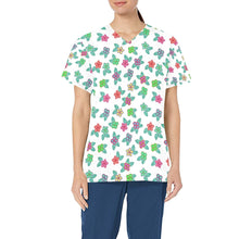 Load image into Gallery viewer, Berry Flowers White All Over Print Scrub Top Scrub Top e-joyer 
