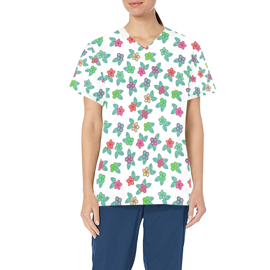 Berry Flowers White All Over Print Scrub Top Scrub Top e-joyer 