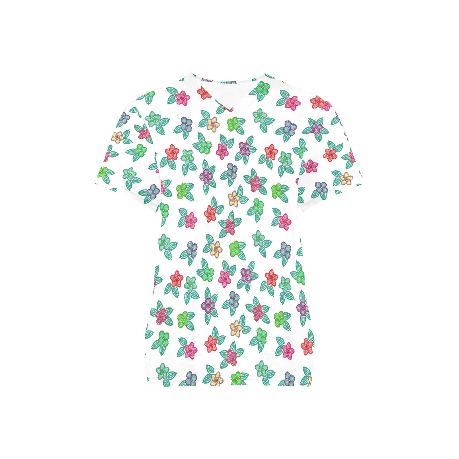 Berry Flowers White All Over Print Scrub Top Scrub Top e-joyer 