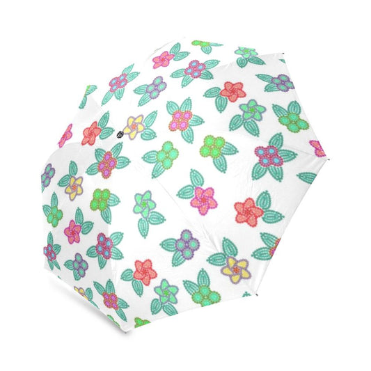 Berry Flowers White Foldable Umbrella (Model U01) Foldable Umbrella e-joyer 