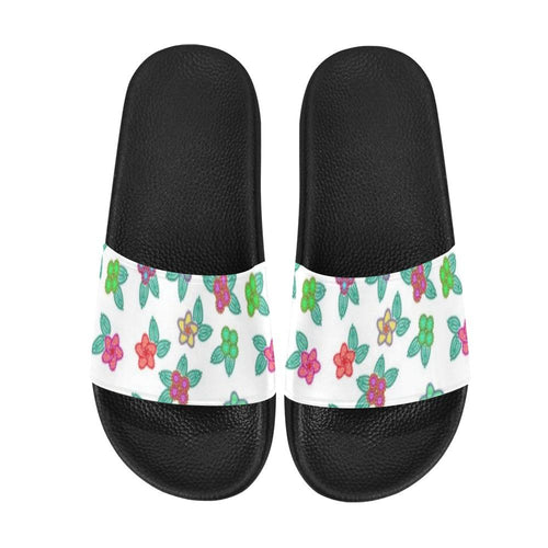 Berry Flowers White Men's Slide Sandals (Model 057) Men's Slide Sandals (057) e-joyer 