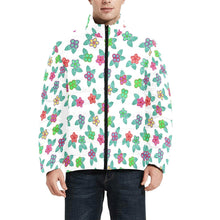 Load image into Gallery viewer, Berry Flowers White Men&#39;s Stand Collar Padded Jacket (Model H41) Men&#39;s Stand Collar Padded Jacket (H41) e-joyer 
