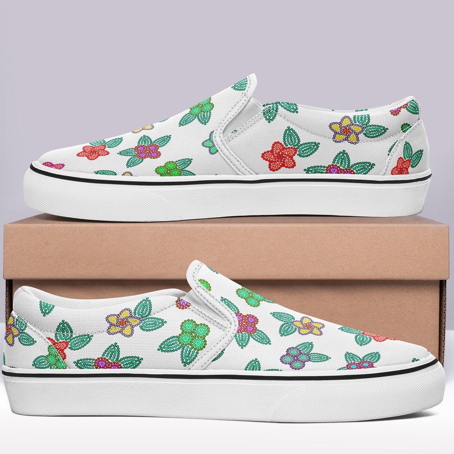 Berry Flowers White Otoyimm Canvas Slip On Shoes otoyimm Herman 