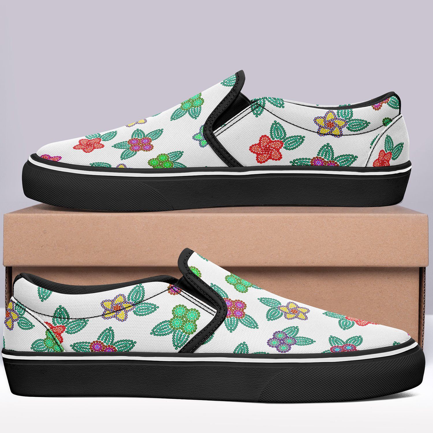 Berry Flowers White Otoyimm Canvas Slip On Shoes otoyimm Herman 