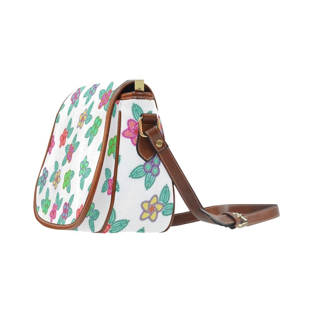 Berry Flowers White Saddle Bag/Large (Model 1649) bag e-joyer 