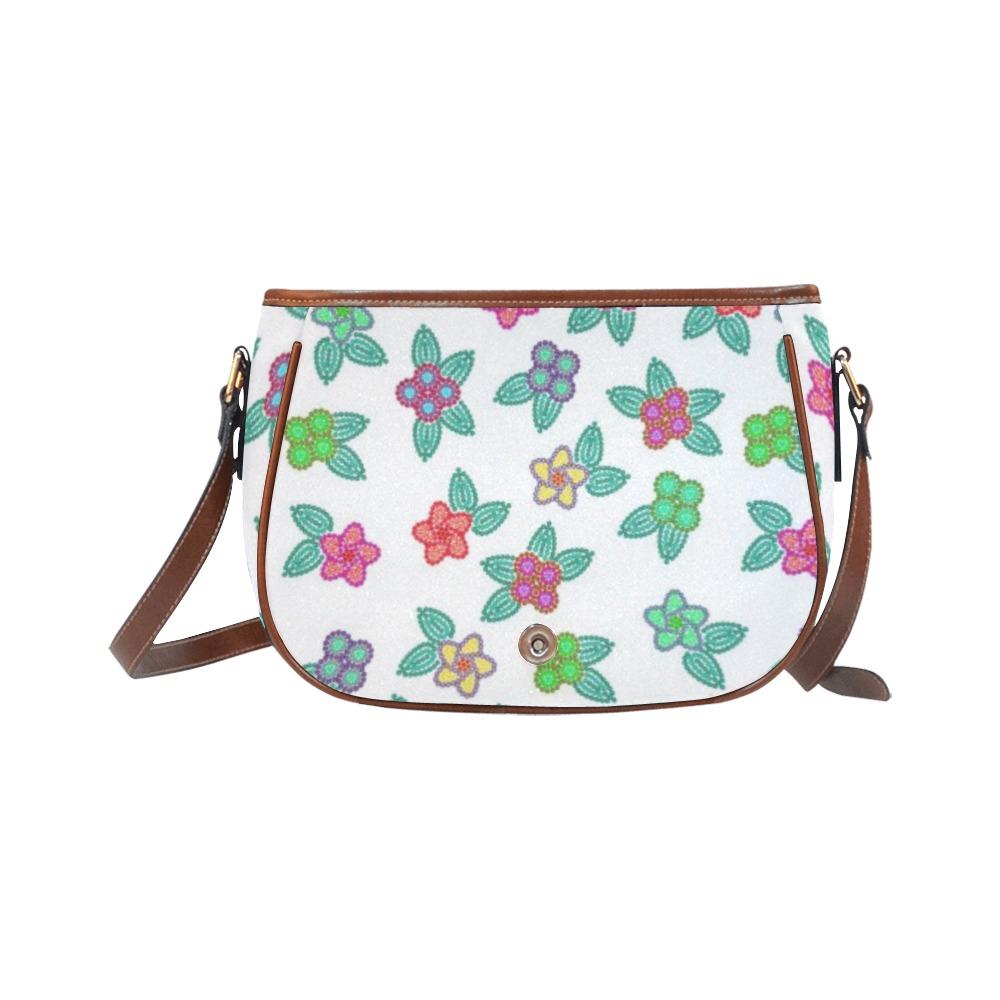 Berry Flowers White Saddle Bag/Large (Model 1649) bag e-joyer 