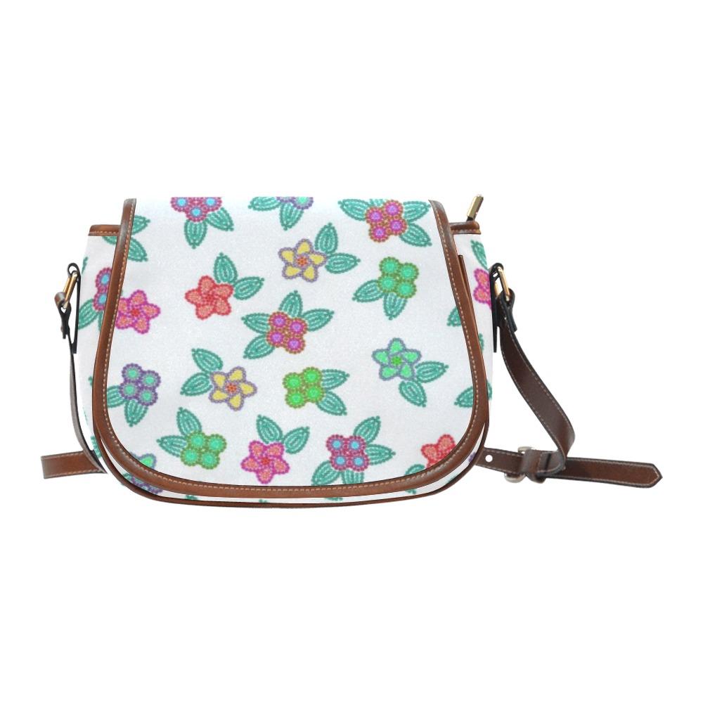 Berry Flowers White Saddle Bag/Large (Model 1649) bag e-joyer 