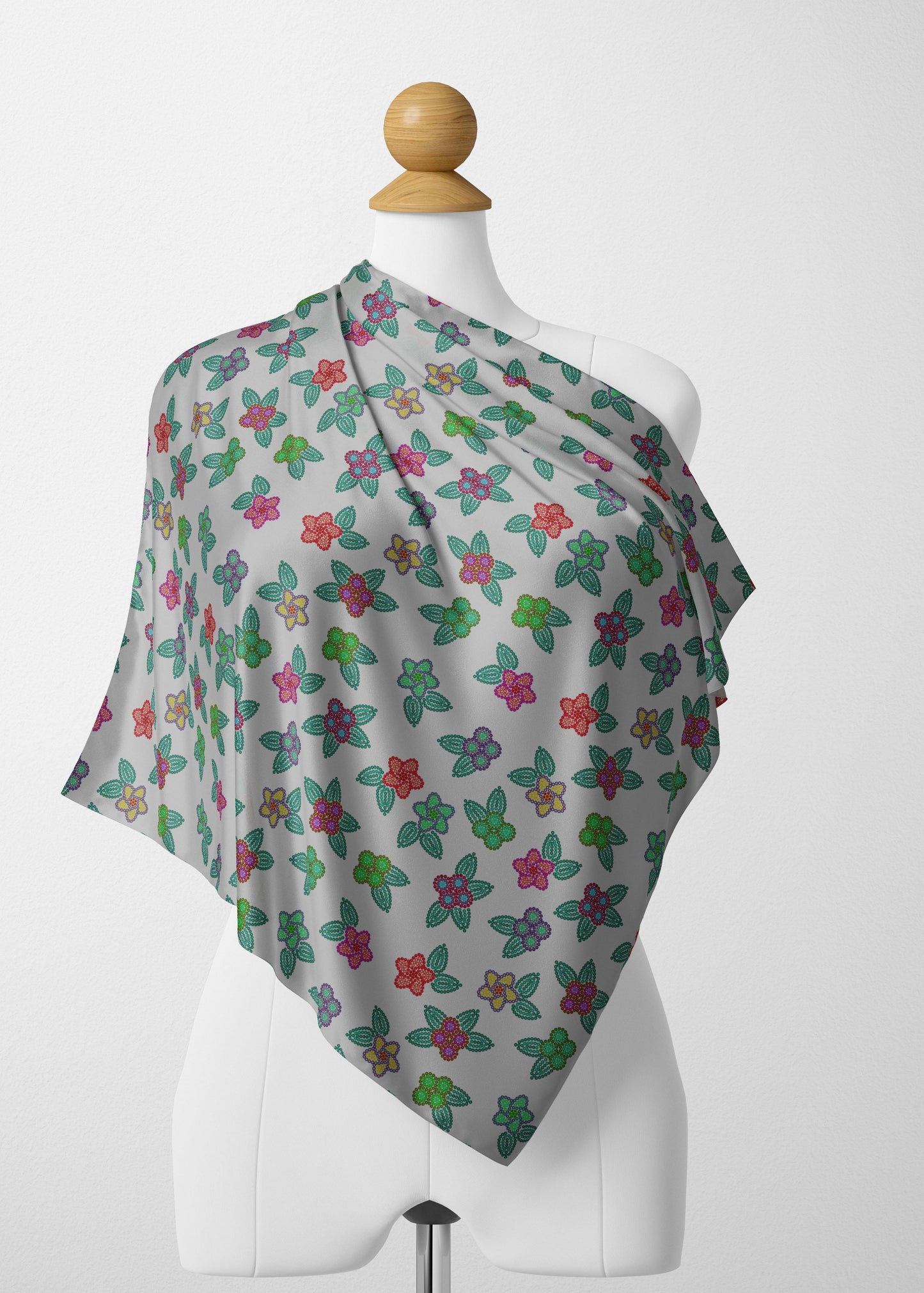 Berry Flowers White Satin Shawl Scarf 49 Dzine 