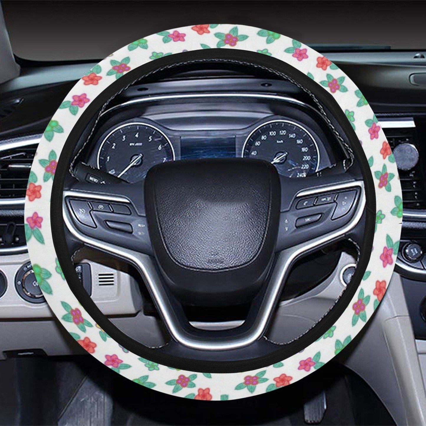 Berry Flowers White Steering Wheel Cover with Elastic Edge Steering Wheel Cover with Elastic Edge e-joyer 