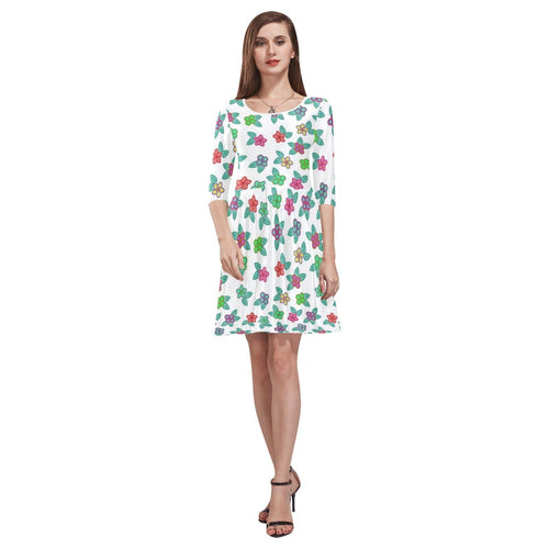 Berry Flowers White Tethys Half-Sleeve Skater Dress(Model D20) Tethys Half-Sleeve Skater Dress (D20) e-joyer 