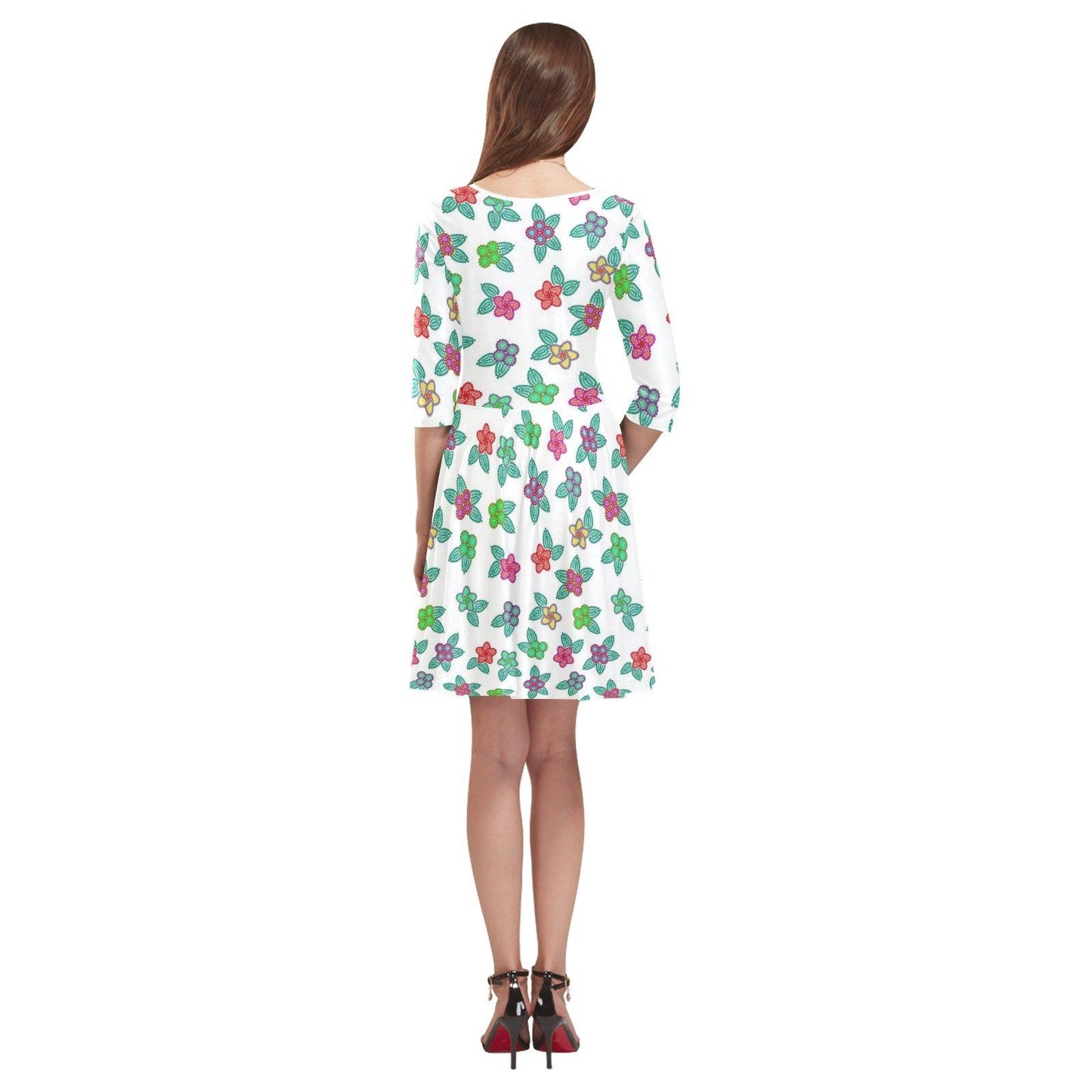 Berry Flowers White Tethys Half-Sleeve Skater Dress(Model D20) Tethys Half-Sleeve Skater Dress (D20) e-joyer 