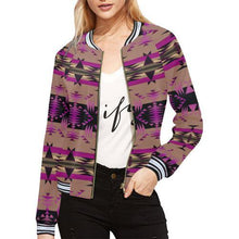 Load image into Gallery viewer, Between the Mountains Berry All Over Print Bomber Jacket for Women (Model H21) All Over Print Bomber Jacket for Women (H21) e-joyer 
