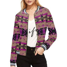 Load image into Gallery viewer, Between the Mountains Berry All Over Print Bomber Jacket for Women (Model H21) All Over Print Bomber Jacket for Women (H21) e-joyer 
