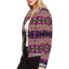 Load image into Gallery viewer, Between the Mountains Berry All Over Print Bomber Jacket for Women (Model H21) All Over Print Bomber Jacket for Women (H21) e-joyer 
