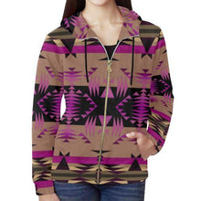 Load image into Gallery viewer, Between the Mountains Berry All Over Print Full Zip Hoodie for Women (Model H14) All Over Print Full Zip Hoodie for Women (H14) e-joyer 
